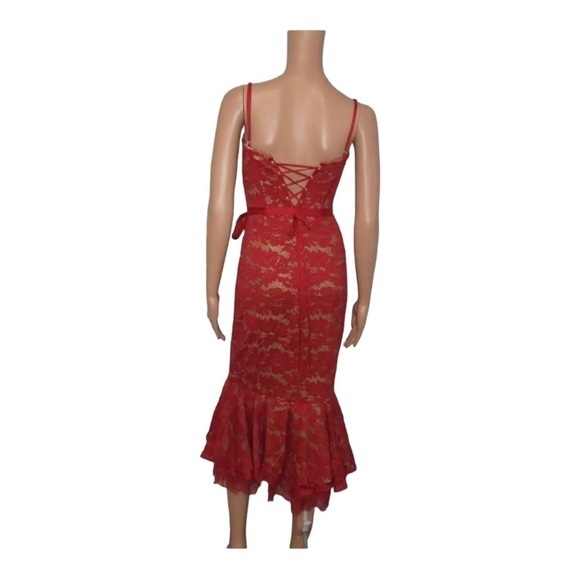 NWT V. CHAPMAN Anthropologie Naomi Red Lace Bodycon Corset Midi Dress Size 10 - Picture 10 of 11